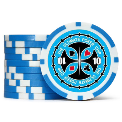 Фишки для покера Tournament Pro 10 с голографическими наклейками голубые  40 мм 14 г 25 шт