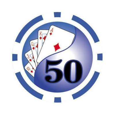 Фишка для покера Holdem Poker 50 с голографическими наклейками синяя  40 мм 14 г