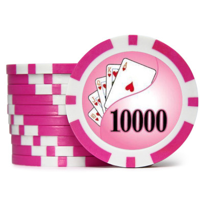 Фишки для покера Holdem Poker 10000 с голографическими наклейками розовые 40 мм 14 г 25 шт