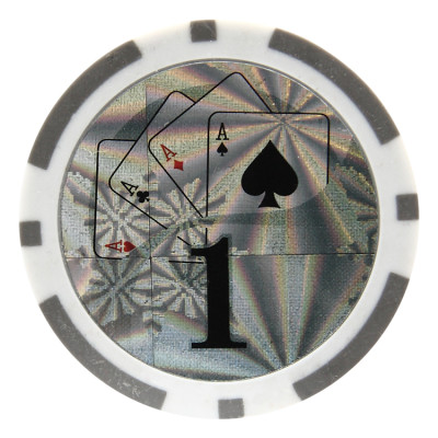 Фишка для покера Holdem Poker 1 с голографическими наклейками серая 43 мм 14 г 